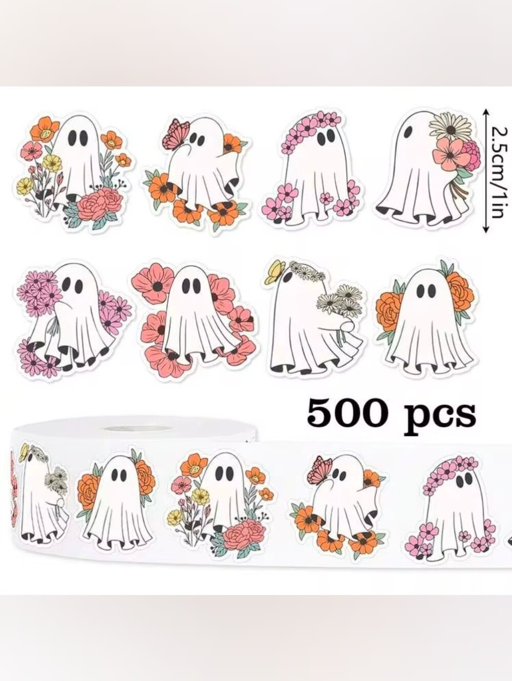 500 Ghost Halloween Stickers - 8 Scary Designs - Picture 1 of 7